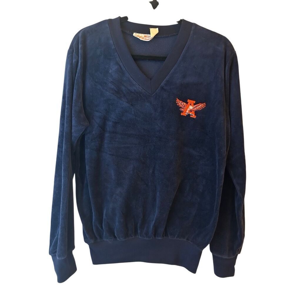 Vintage 70s 80s Auburn University Tigers Velour V-Neck Sweatshirt Gepner Wear US